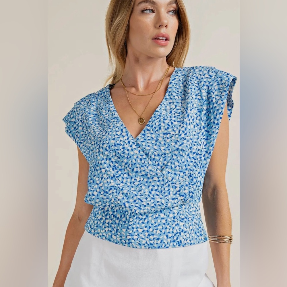 Kori Boutique Brand Blue Patterned Women's Top size L New